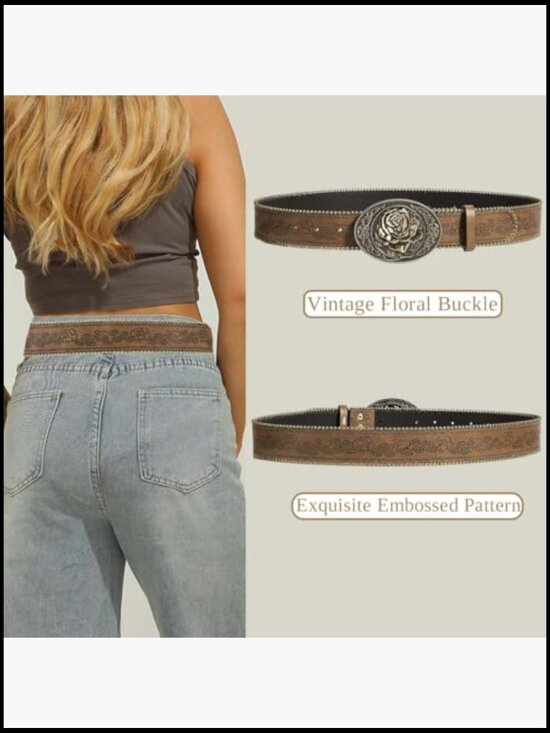 Western Belt with Heart Embossed Buckle Vintage Style Adjustable for Jeans main image 7